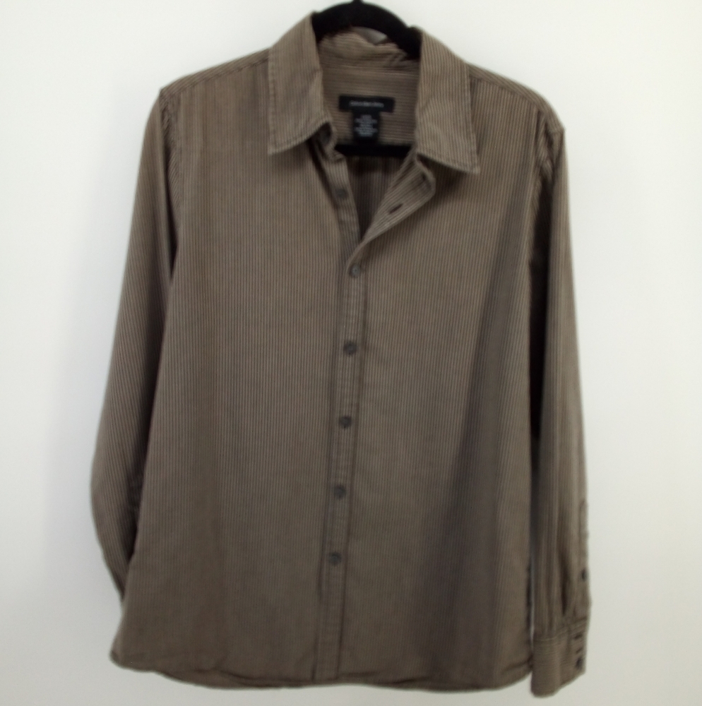 Calvin Klein Jeans Button Up Brown Black Stripe Shirt Small - Picture 3 of 7
